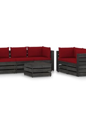 VidaXL 6-delige Loungeset met kussens grijs geïmpregneerd hout