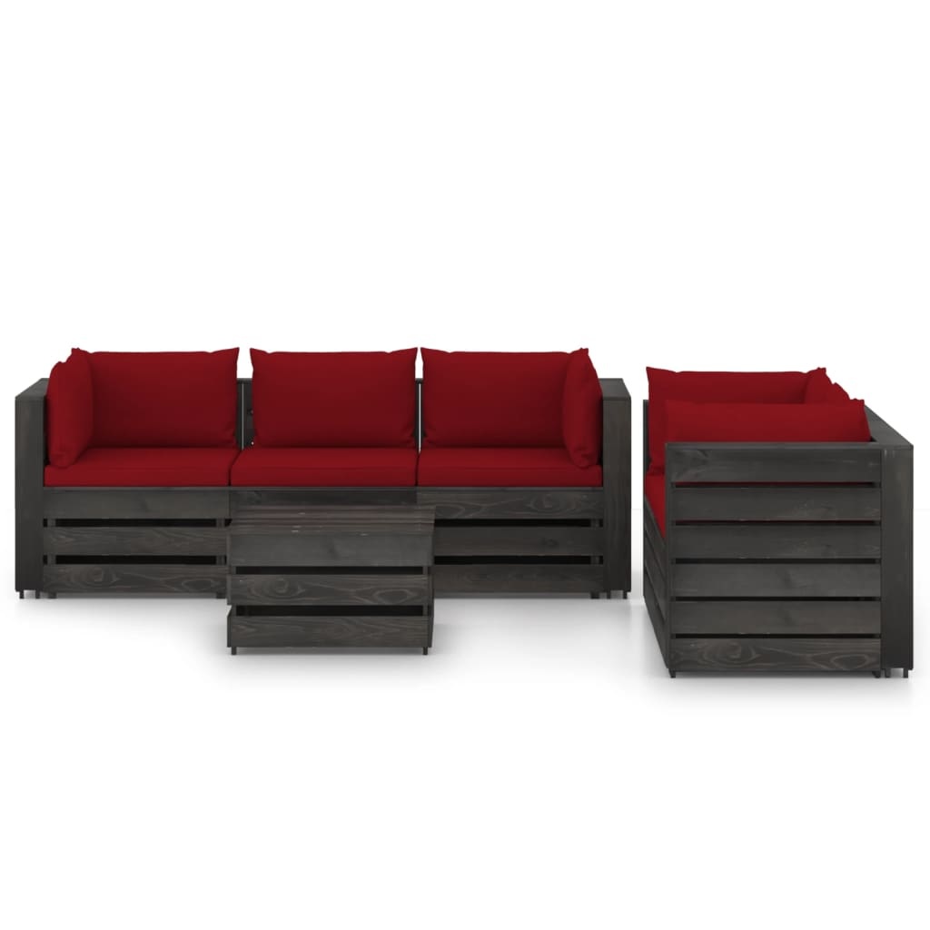 VidaXL 6-delige Loungeset met kussens grijs geïmpregneerd hout