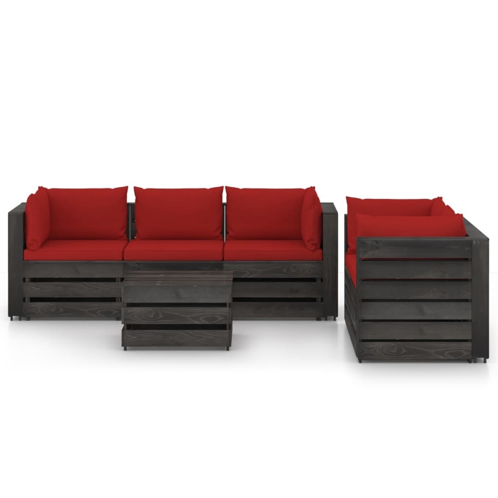VidaXL 6-delige Loungeset met kussens grijs geïmpregneerd hout