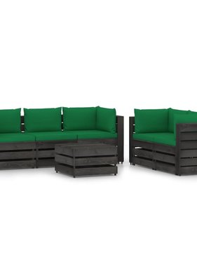 VidaXL 6-delige Loungeset met kussens grijs geïmpregneerd hout