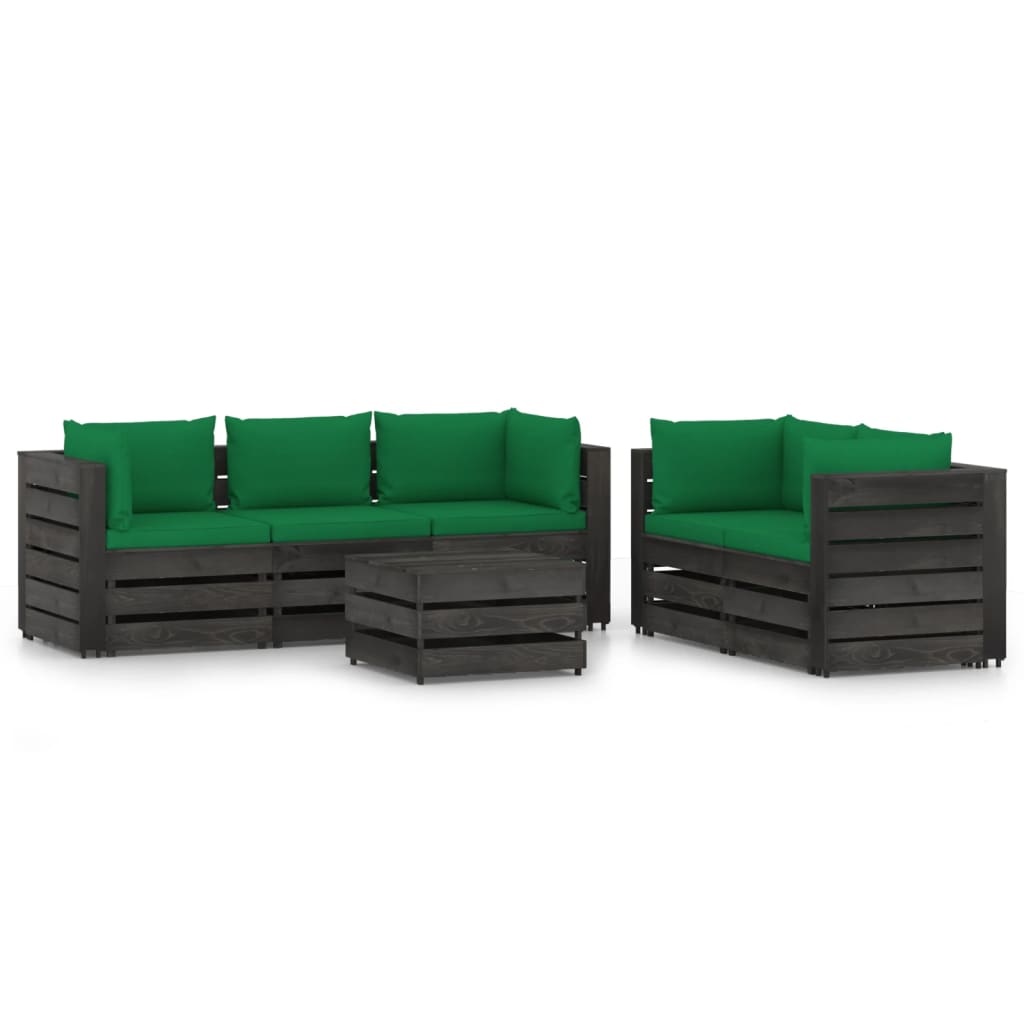 VidaXL 6-delige Loungeset met kussens grijs geïmpregneerd hout