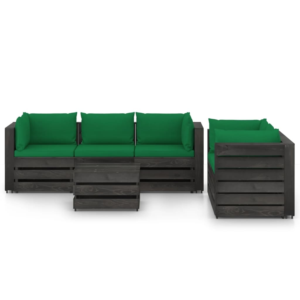 VidaXL 6-delige Loungeset met kussens grijs geïmpregneerd hout