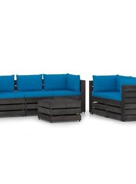 VidaXL 6-delige Loungeset met kussens grijs geïmpregneerd hout