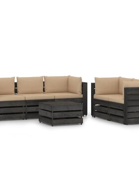 VidaXL 6-delige Loungeset met kussens grijs geïmpregneerd hout