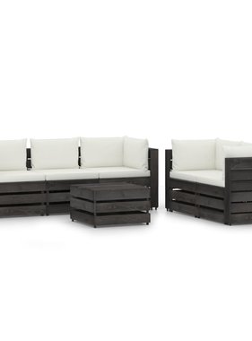 VidaXL 6-delige Loungeset met kussens grijs geïmpregneerd hout