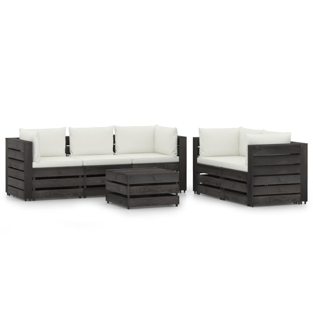 VidaXL 6-delige Loungeset met kussens grijs geïmpregneerd hout