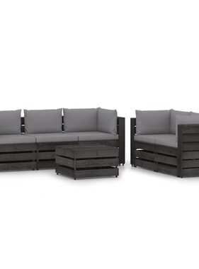VidaXL 6-delige Loungeset met kussens grijs geïmpregneerd hout