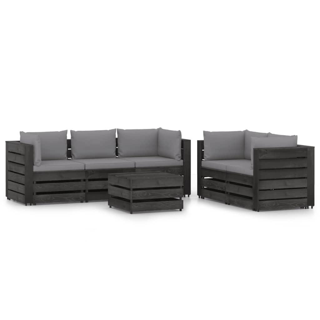 VidaXL 6-delige Loungeset met kussens grijs geïmpregneerd hout