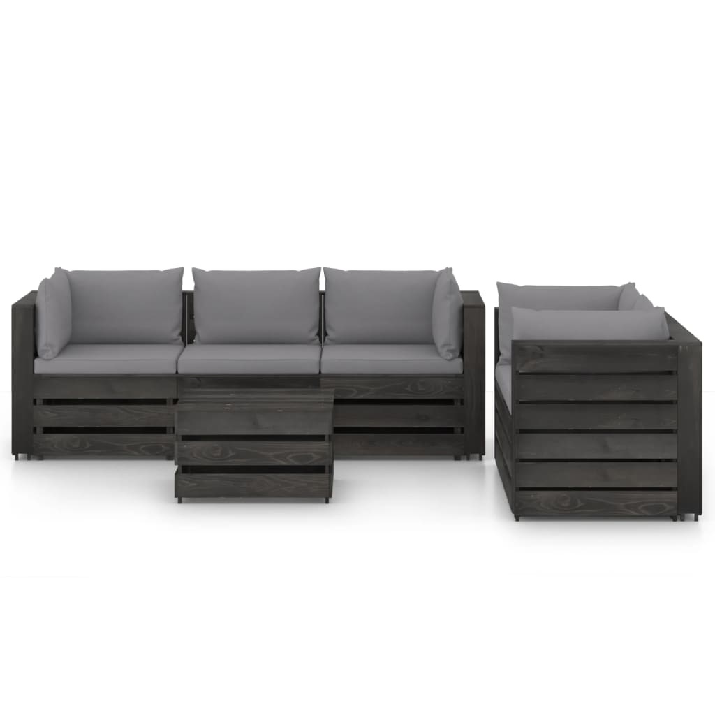 VidaXL 6-delige Loungeset met kussens grijs geïmpregneerd hout
