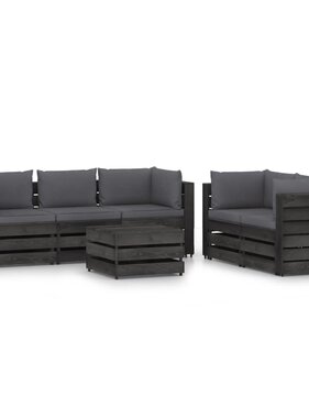 VidaXL 6-delige Loungeset met kussens grijs geïmpregneerd hout