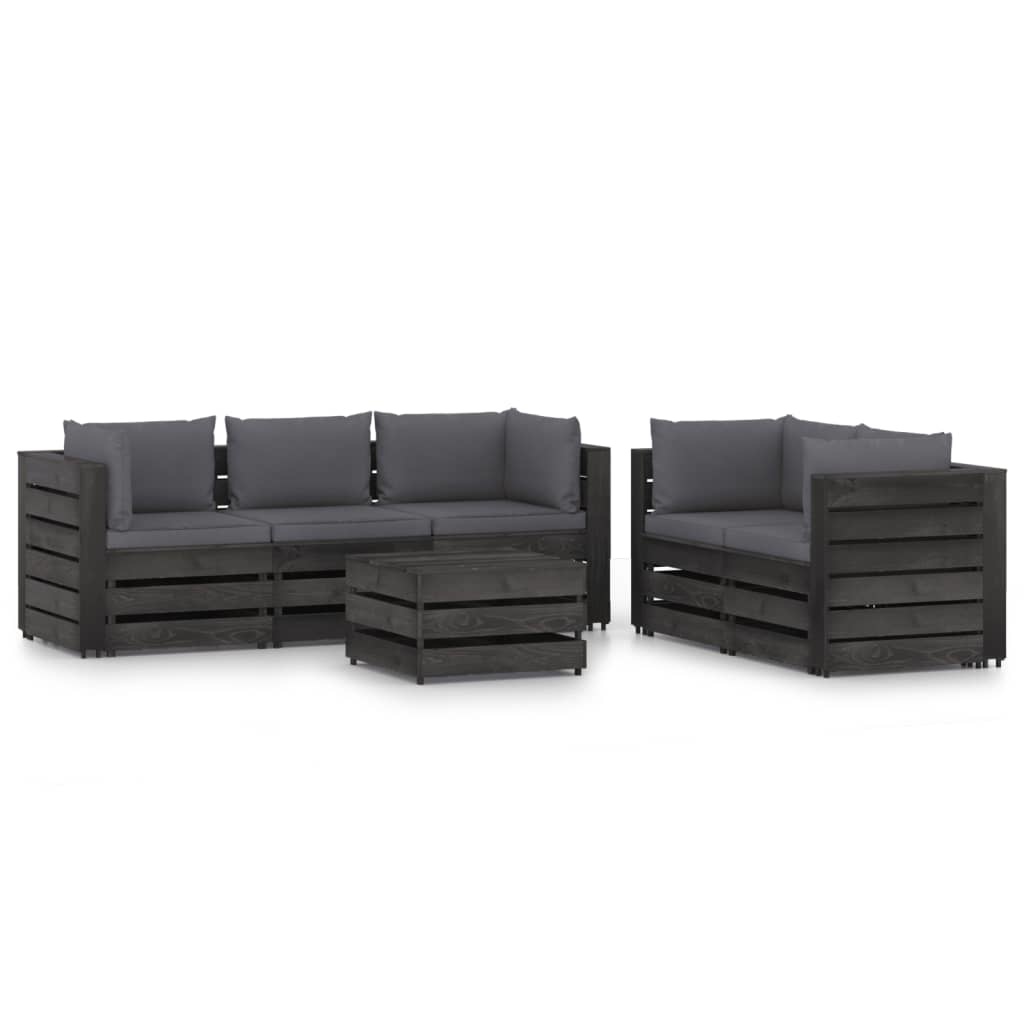 VidaXL 6-delige Loungeset met kussens grijs geïmpregneerd hout