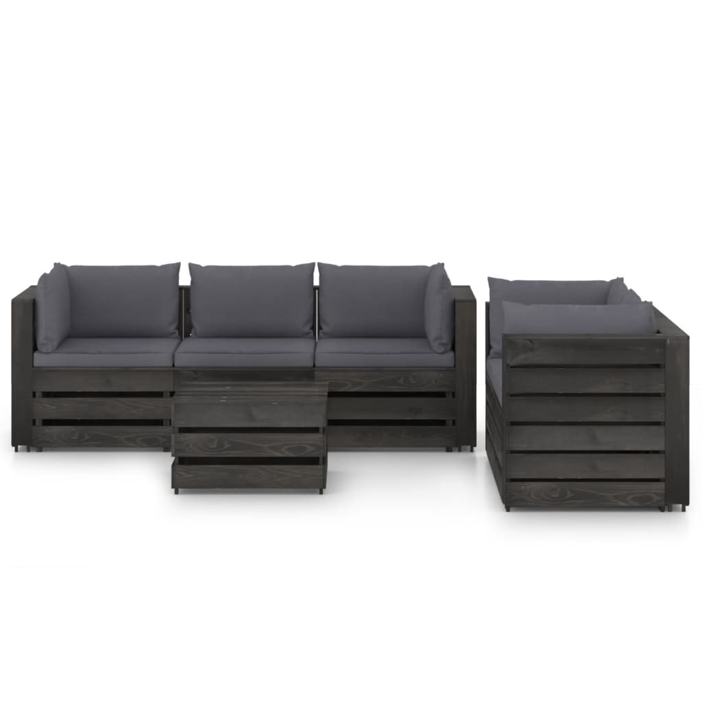 VidaXL 6-delige Loungeset met kussens grijs geïmpregneerd hout