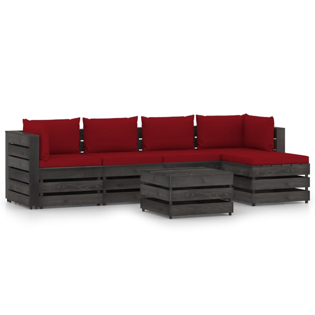 VidaXL 6-delige Loungeset met kussens grijs geïmpregneerd hout