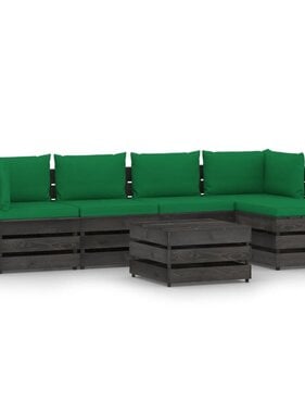 VidaXL 6-delige Loungeset met kussens grijs geïmpregneerd hout