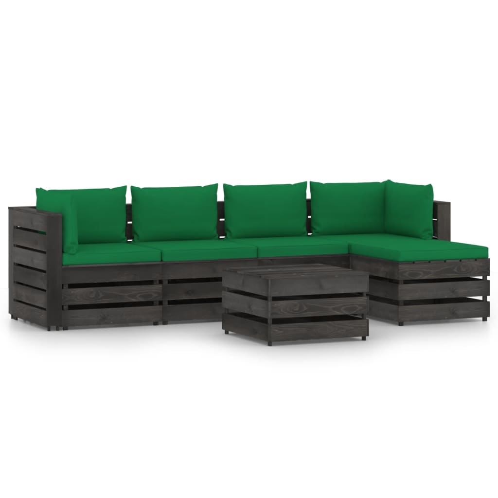 VidaXL 6-delige Loungeset met kussens grijs geïmpregneerd hout