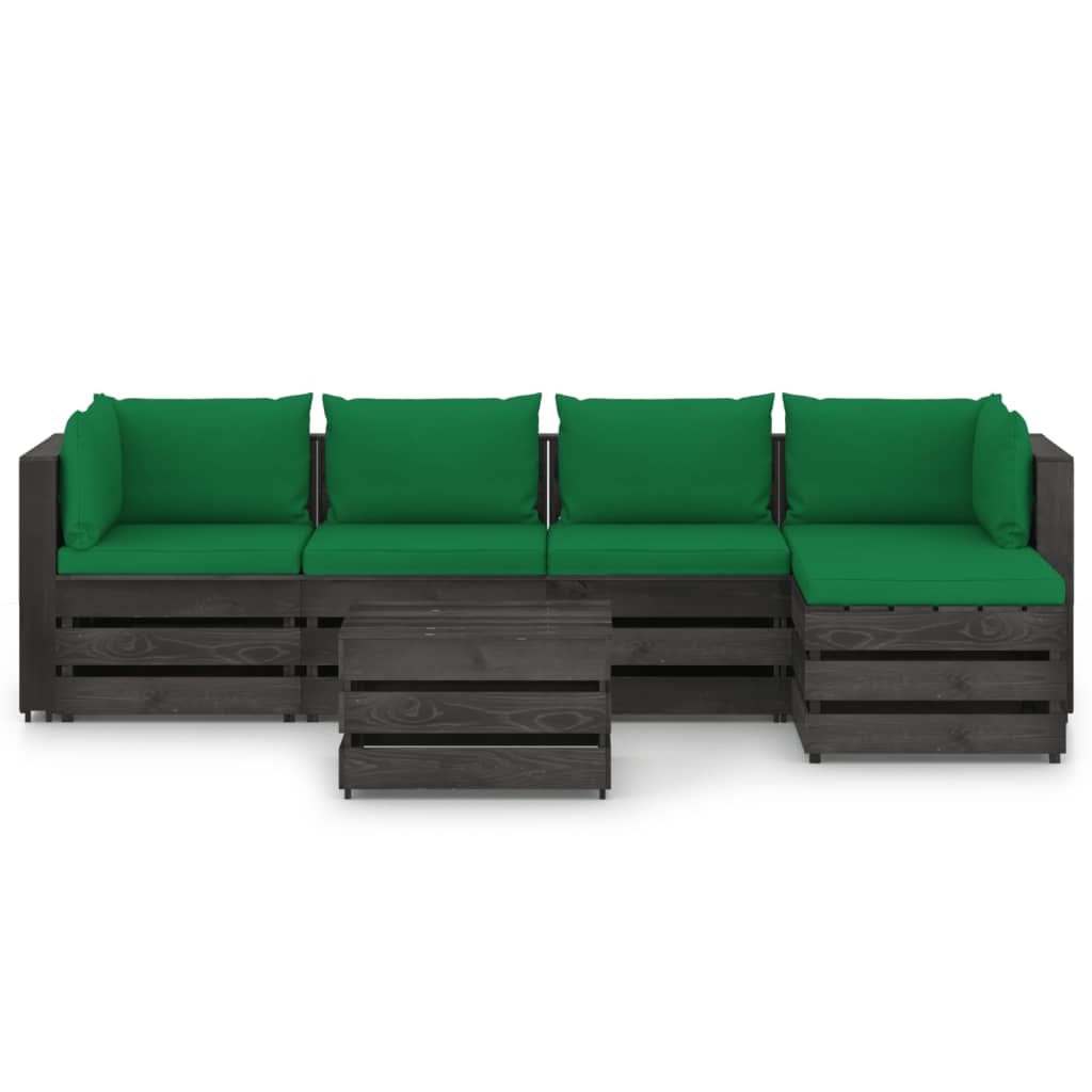 VidaXL 6-delige Loungeset met kussens grijs geïmpregneerd hout
