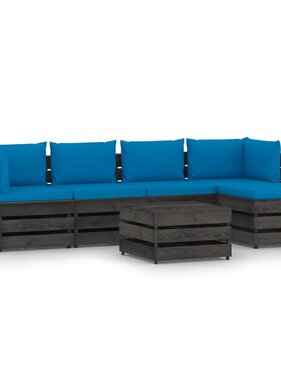 VidaXL 6-delige Loungeset met kussens grijs geïmpregneerd hout