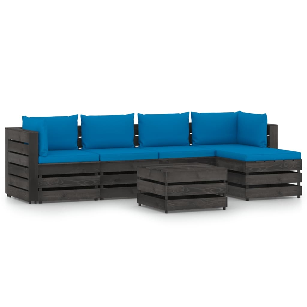 VidaXL 6-delige Loungeset met kussens grijs geïmpregneerd hout