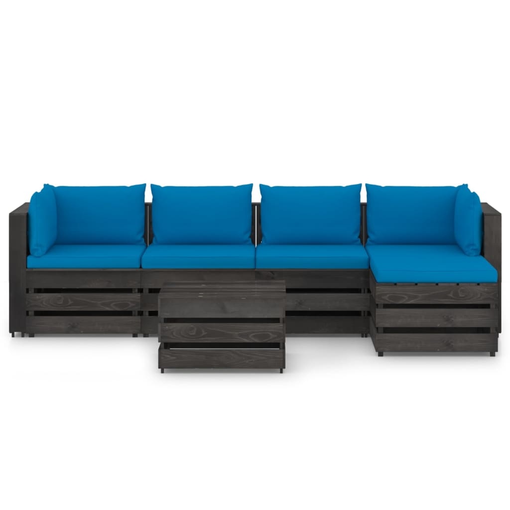 VidaXL 6-delige Loungeset met kussens grijs geïmpregneerd hout