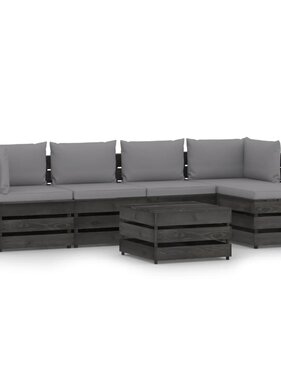 VidaXL 6-delige Loungeset met kussens grijs geïmpregneerd hout
