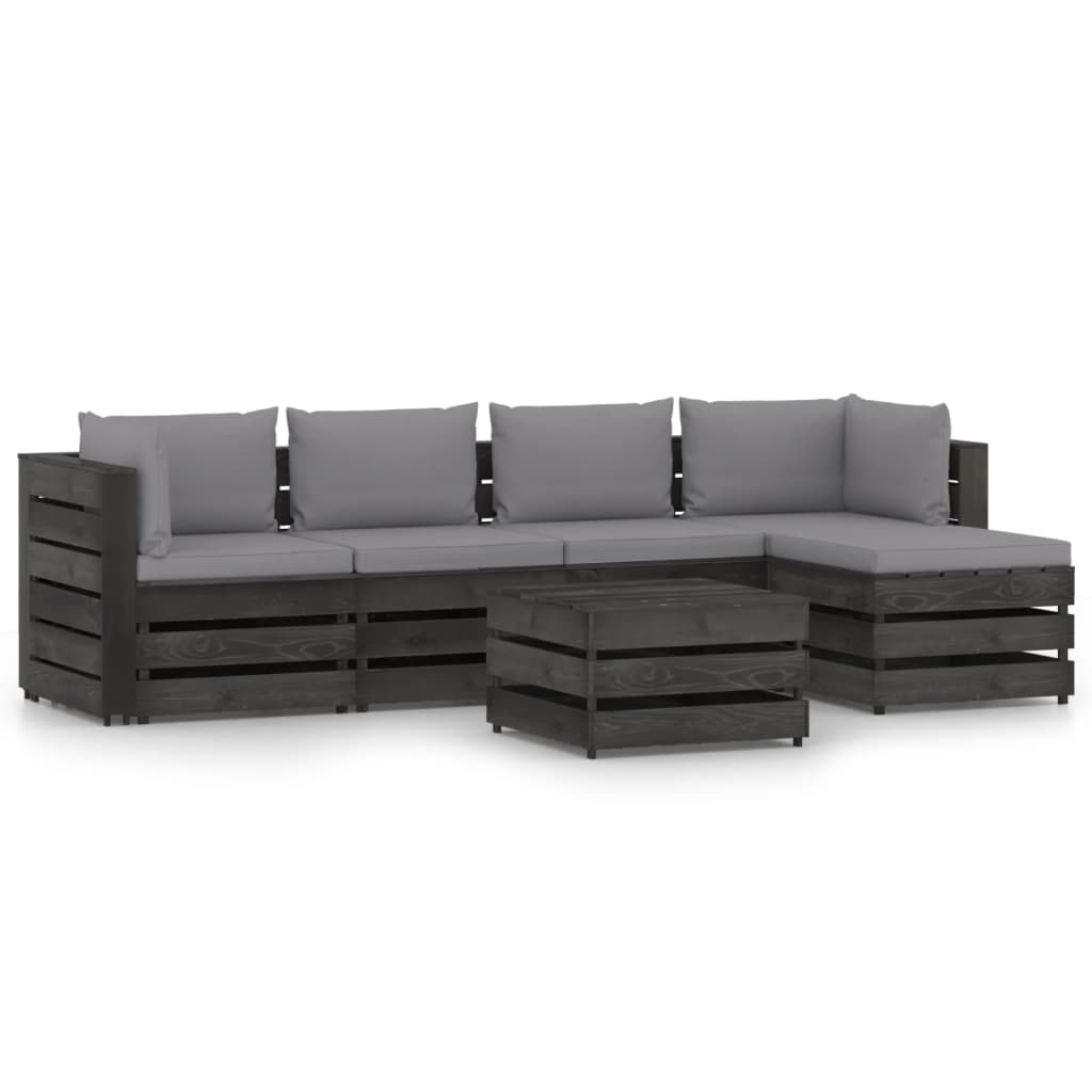 VidaXL 6-delige Loungeset met kussens grijs geïmpregneerd hout