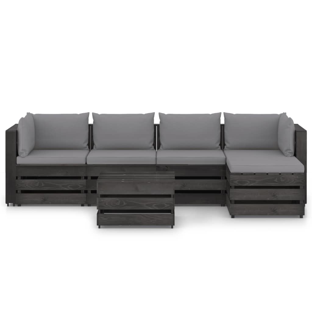VidaXL 6-delige Loungeset met kussens grijs geïmpregneerd hout