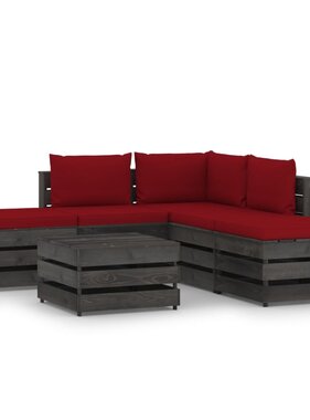 VidaXL 6-delige Loungeset met kussens grijs geïmpregneerd hout