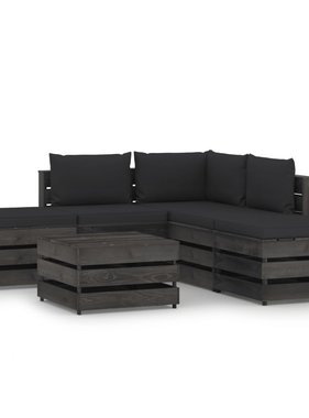 VidaXL 6-delige Loungeset met kussens grijs geïmpregneerd hout