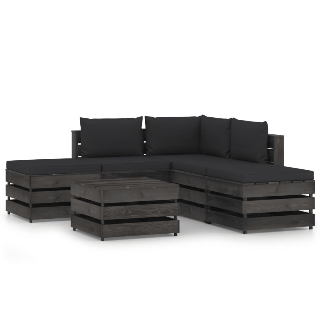 VidaXL 6-delige Loungeset met kussens grijs geïmpregneerd hout