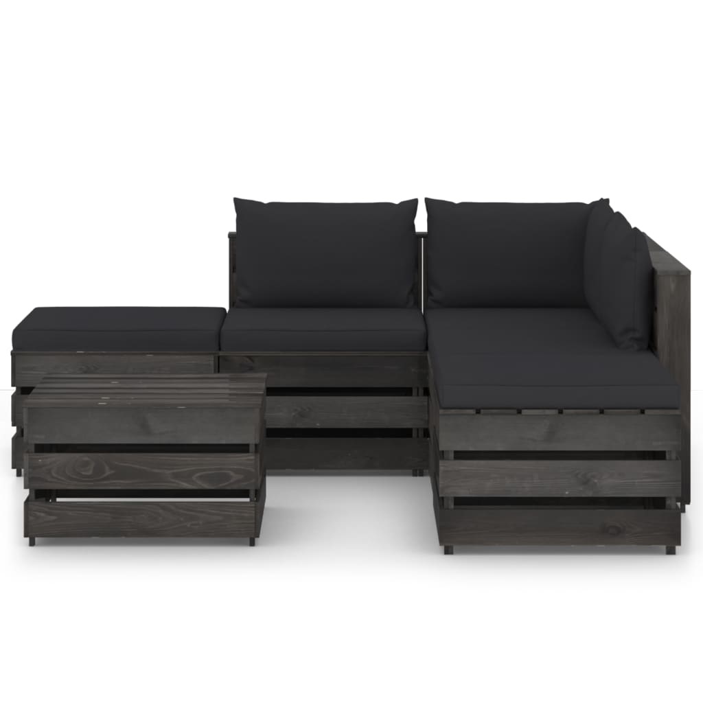 VidaXL 6-delige Loungeset met kussens grijs geïmpregneerd hout