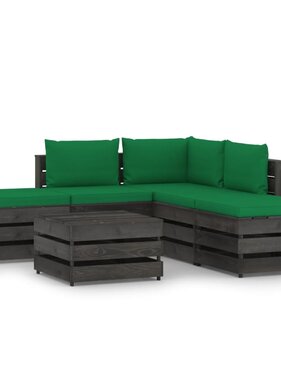 VidaXL 6-delige Loungeset met kussens grijs geïmpregneerd hout