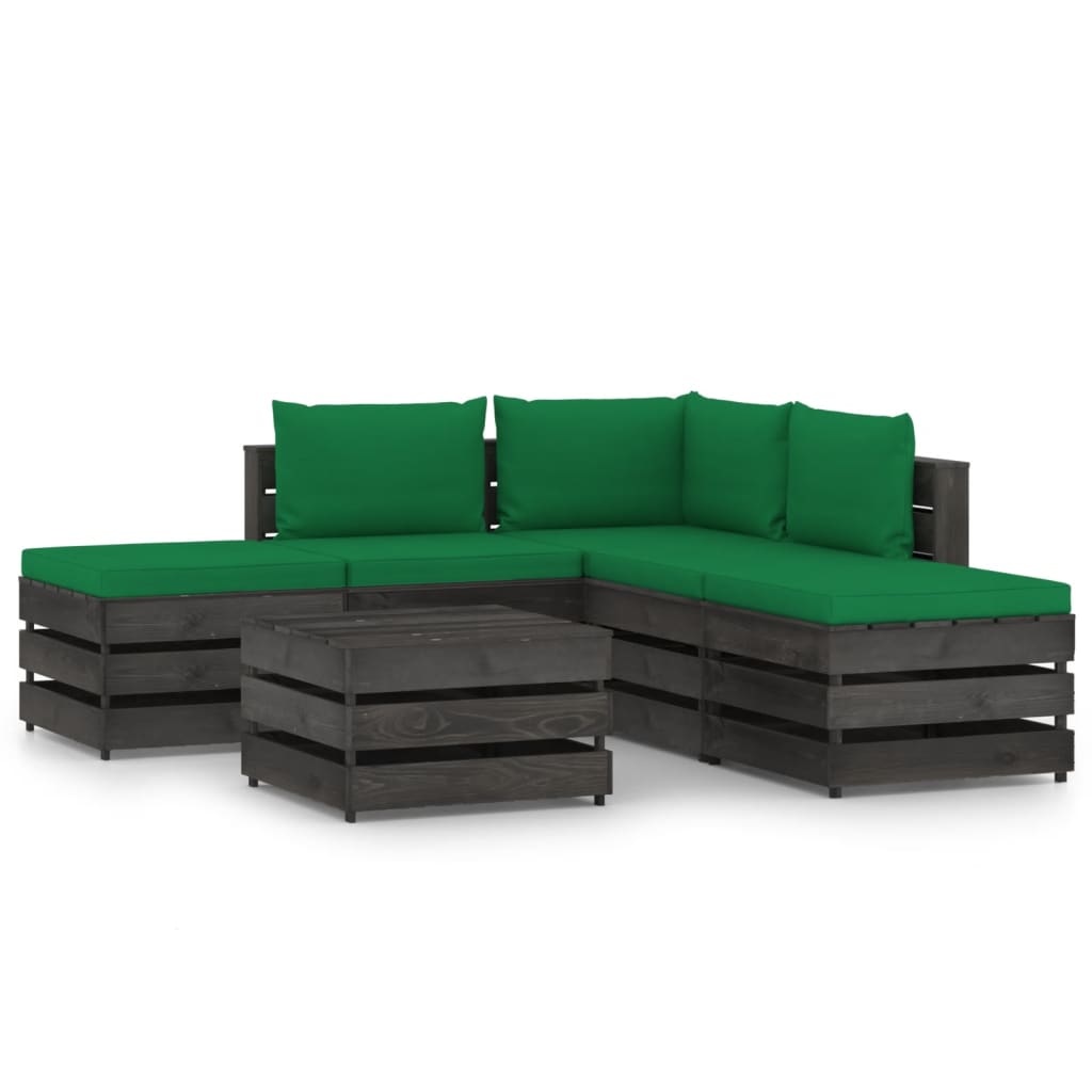 VidaXL 6-delige Loungeset met kussens grijs geïmpregneerd hout