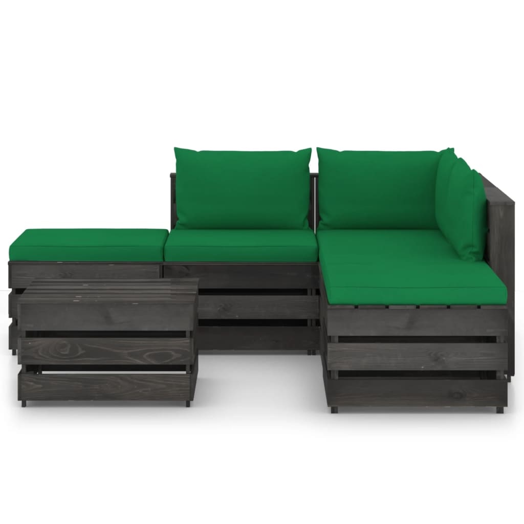 VidaXL 6-delige Loungeset met kussens grijs geïmpregneerd hout