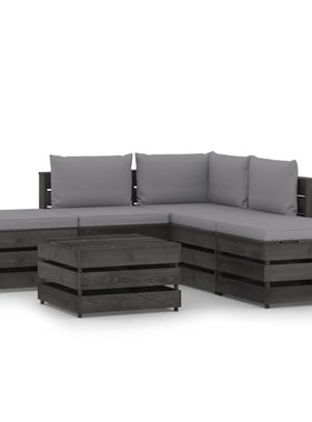 VidaXL 6-delige Loungeset met kussens grijs geïmpregneerd hout
