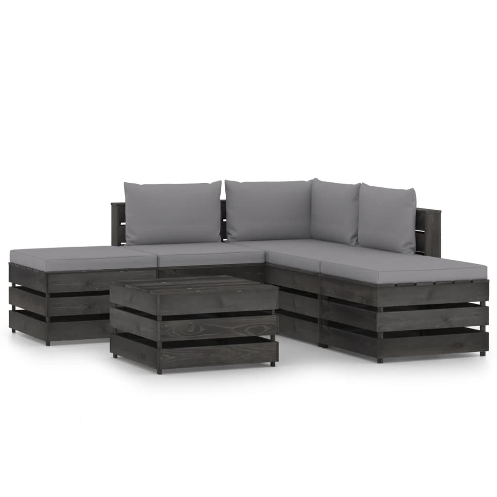 VidaXL 6-delige Loungeset met kussens grijs geïmpregneerd hout