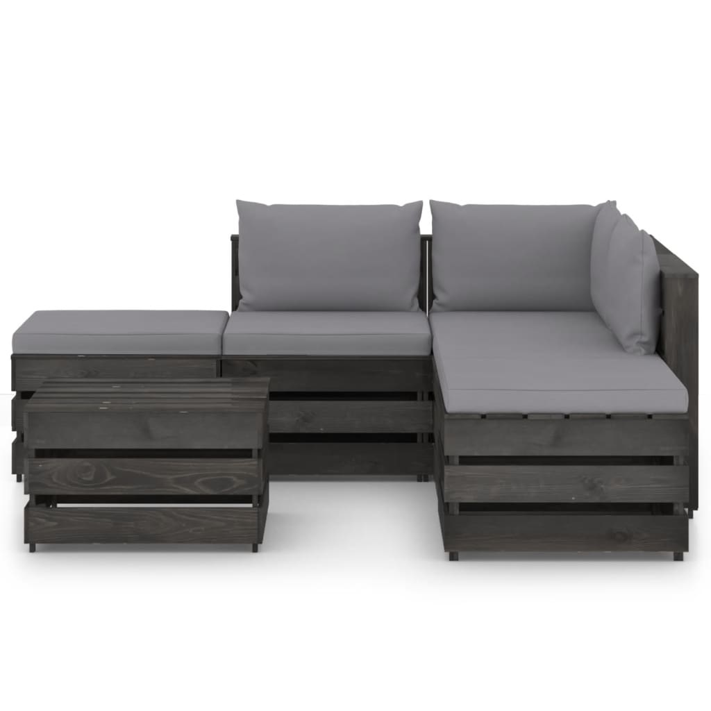 VidaXL 6-delige Loungeset met kussens grijs geïmpregneerd hout