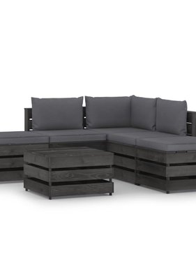 VidaXL 6-delige Loungeset met kussens grijs geïmpregneerd hout