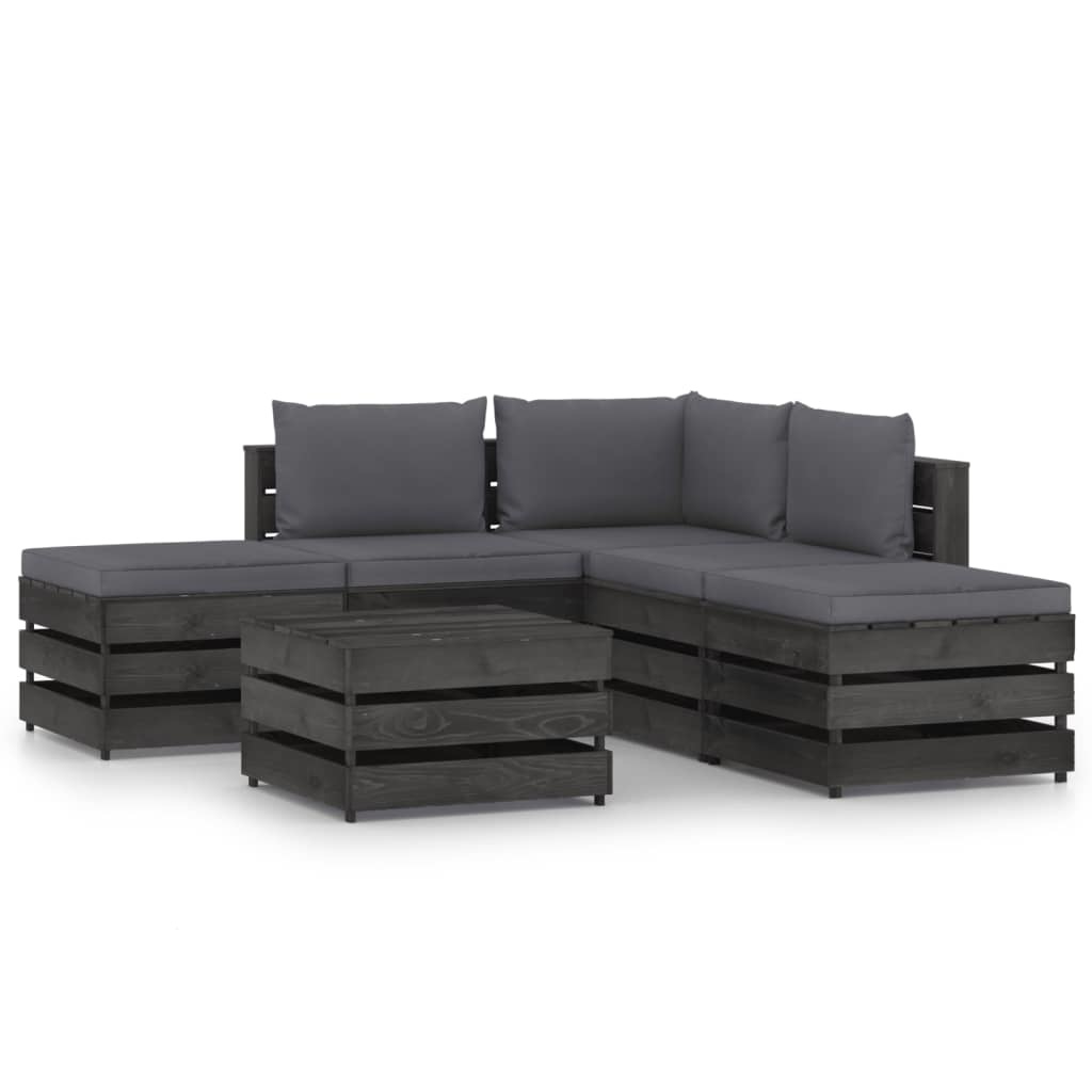 VidaXL 6-delige Loungeset met kussens grijs geïmpregneerd hout