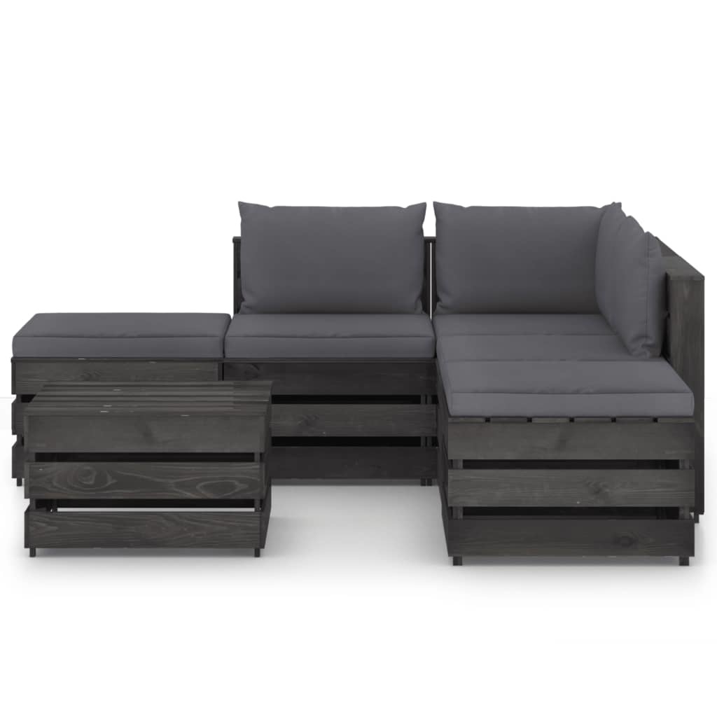 VidaXL 6-delige Loungeset met kussens grijs geïmpregneerd hout