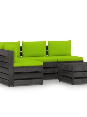 VidaXL 5-delige Loungeset met kussens grijs geïmpregneerd hout