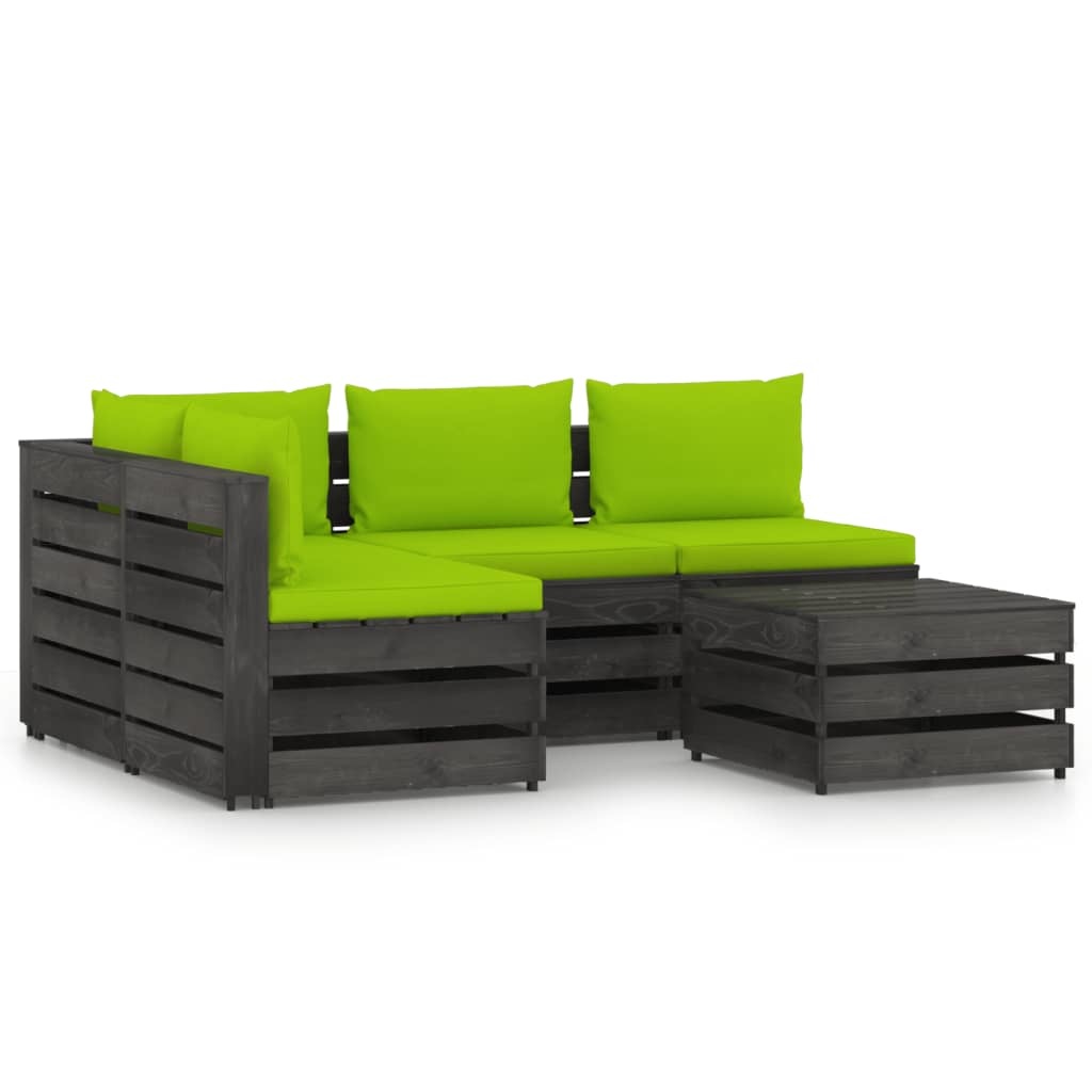 VidaXL 5-delige Loungeset met kussens grijs geïmpregneerd hout