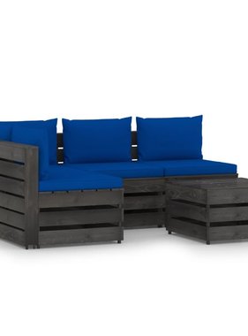 VidaXL 5-delige Loungeset met kussens grijs geïmpregneerd hout