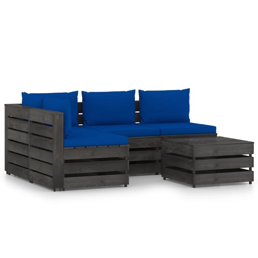 VidaXL 5-delige Loungeset met kussens grijs geïmpregneerd hout