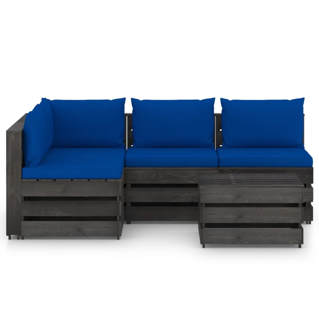 VidaXL 5-delige Loungeset met kussens grijs geïmpregneerd hout