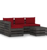 VidaXL 5-delige Loungeset met kussens grijs geïmpregneerd hout