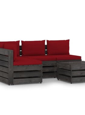 VidaXL 5-delige Loungeset met kussens grijs geïmpregneerd hout