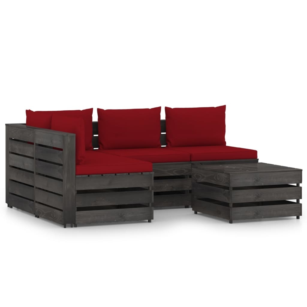 VidaXL 5-delige Loungeset met kussens grijs geïmpregneerd hout