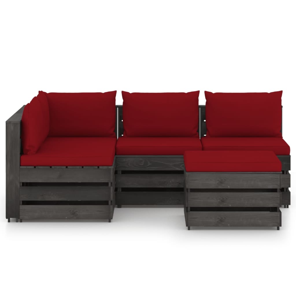 VidaXL 5-delige Loungeset met kussens grijs geïmpregneerd hout