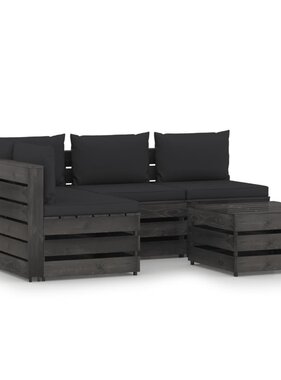 VidaXL 5-delige Loungeset met kussens grijs geïmpregneerd hout