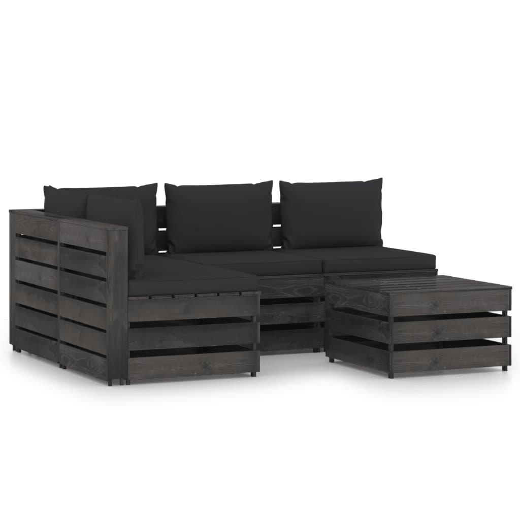 VidaXL 5-delige Loungeset met kussens grijs geïmpregneerd hout